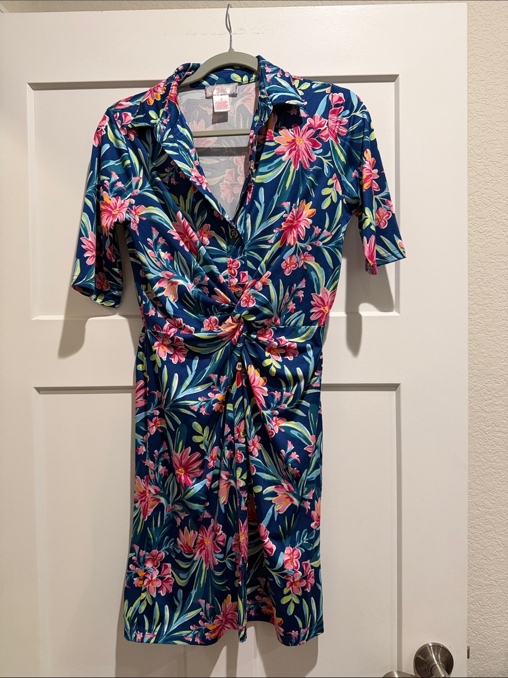 Navy Floral Twist-Front Shirt Dress